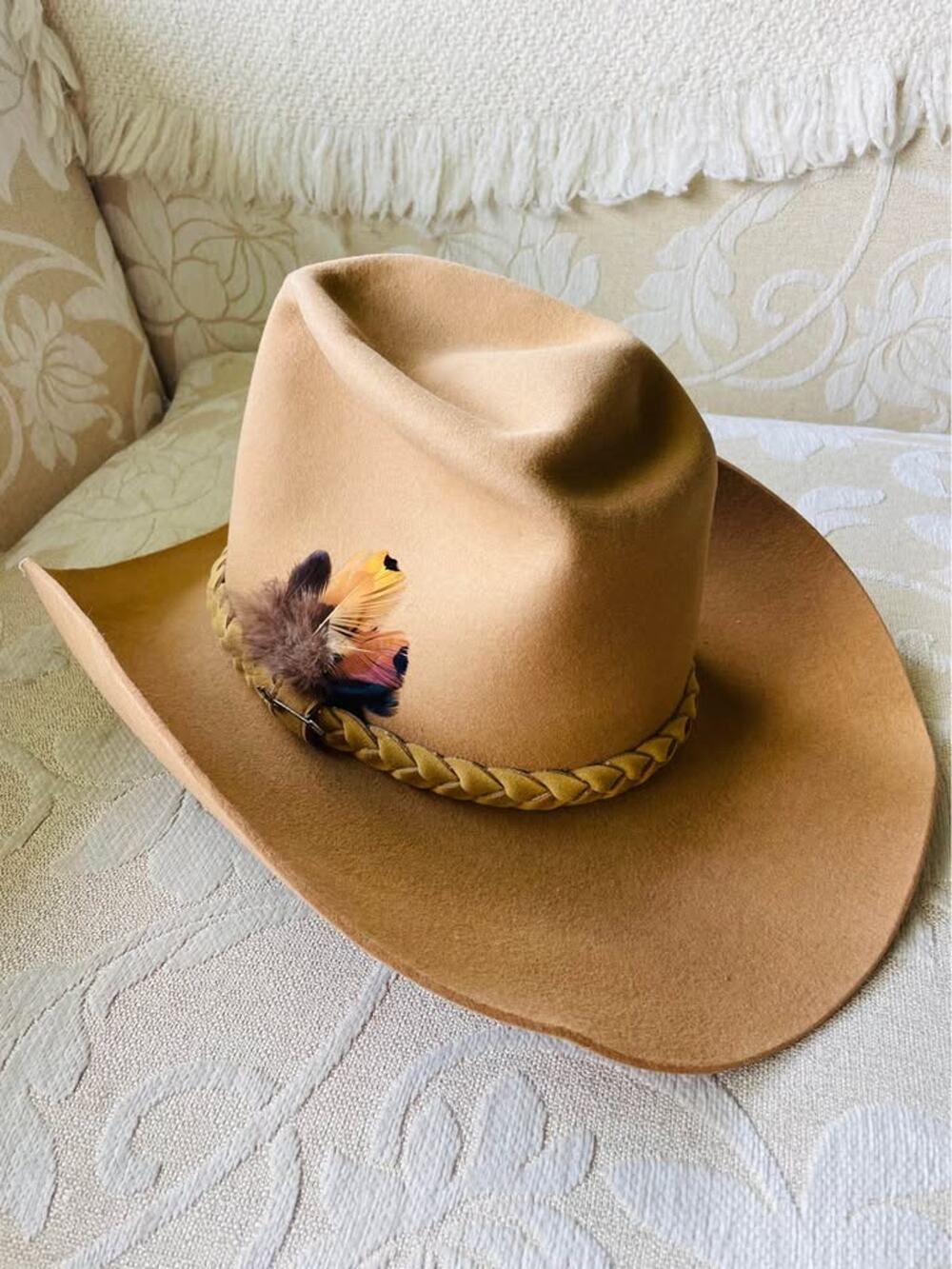 Stetson Tan Cowboy Hat Feather Accent